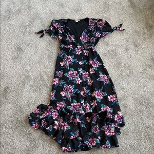 Floral Black Wrap Dress
